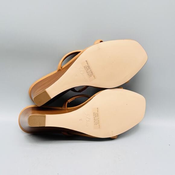 J Crew Sandals Womens 10 Brown Leather Wedge Slide Two Strap Square Toe NEW - Picture 10 of 12